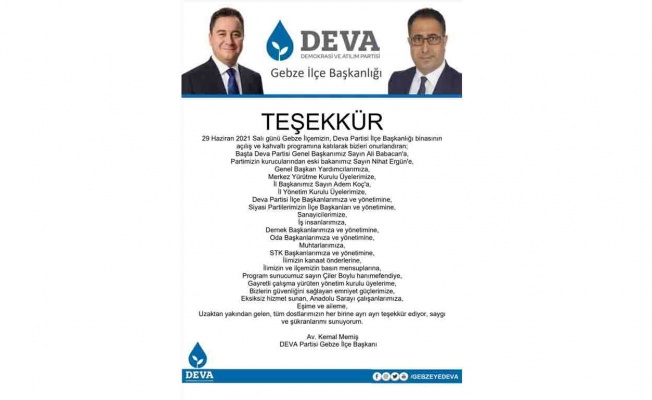 DEVA PARTİSİ TEŞEKKÜR